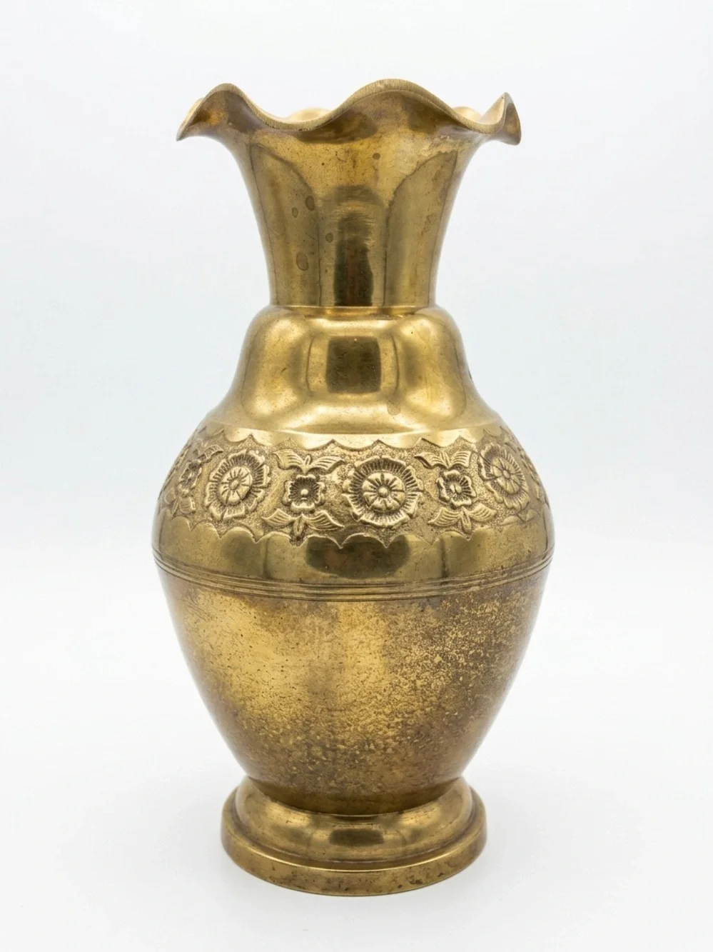 Vintage Brass Floral Vase Made in India Boho Home Decor